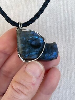 Labradorite Dragon Skull Stainless Steel Wire-Wrapped Pendant Necklace Handmade